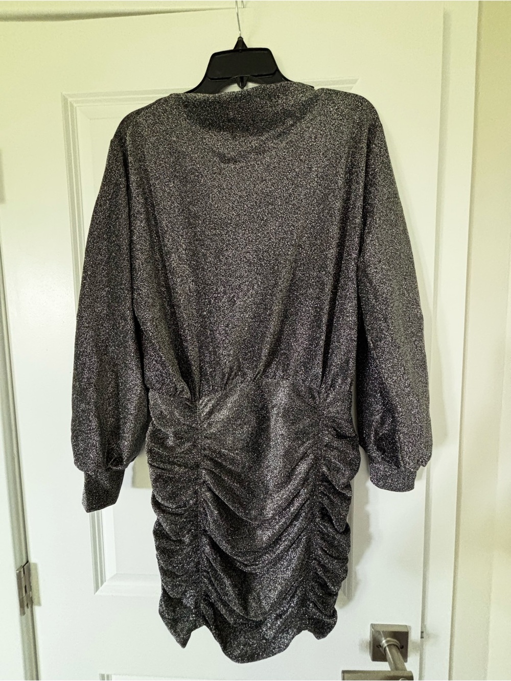 H&M Silver Metallic Long Sleeve Ruched Dress